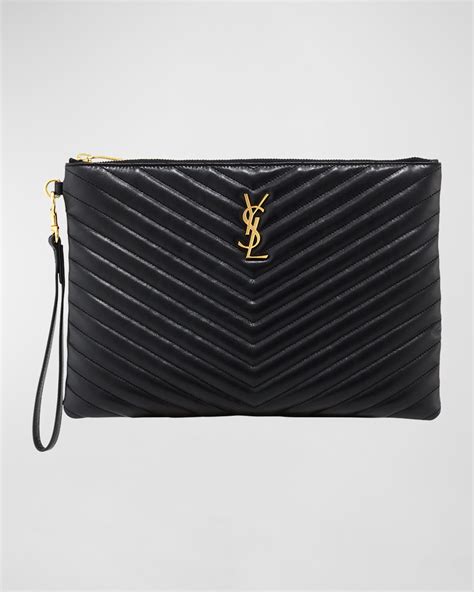 monogram ysl large chevron quilted flat wristlet pouch|Saint Laurent YSL Monogram Large Pouch in Smooth Leather.